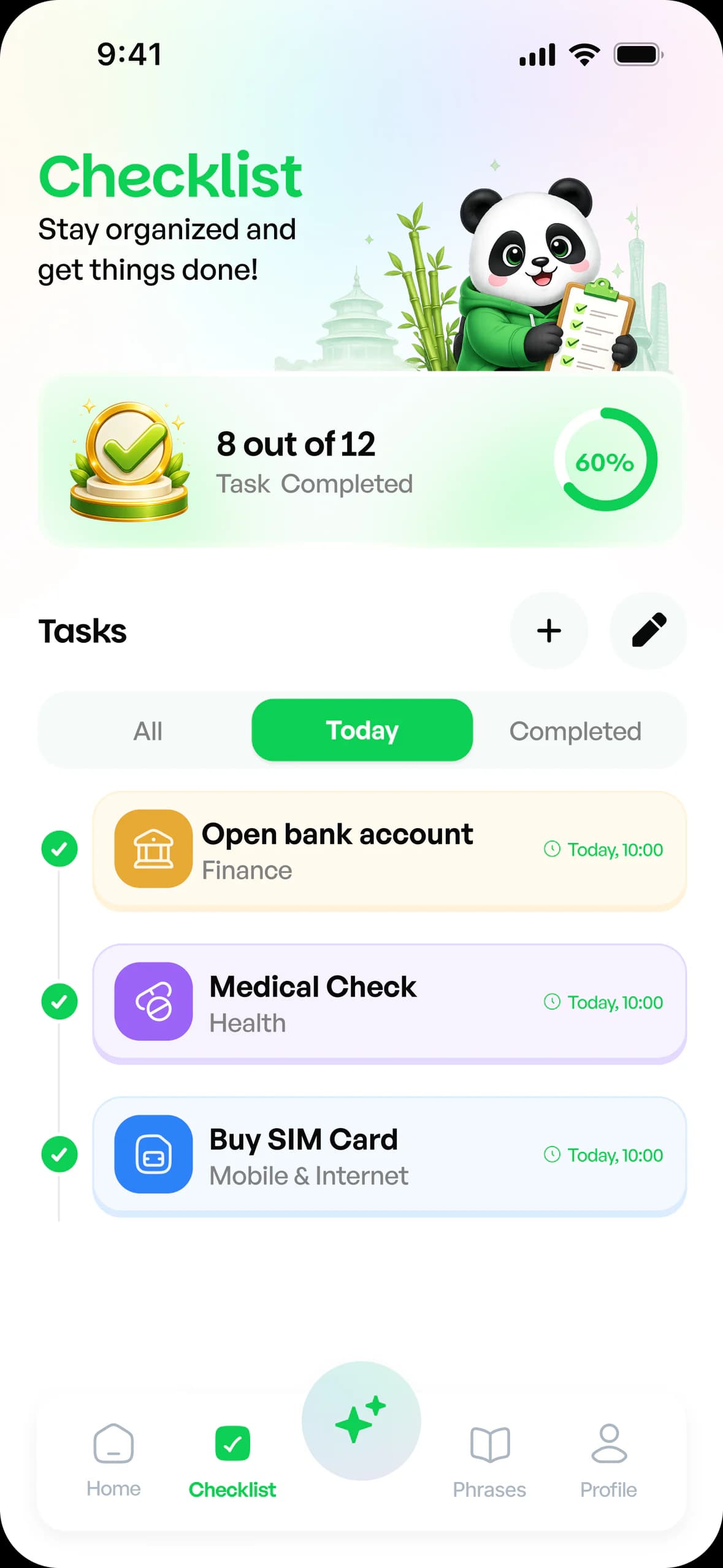 Qiao app - checklist screen