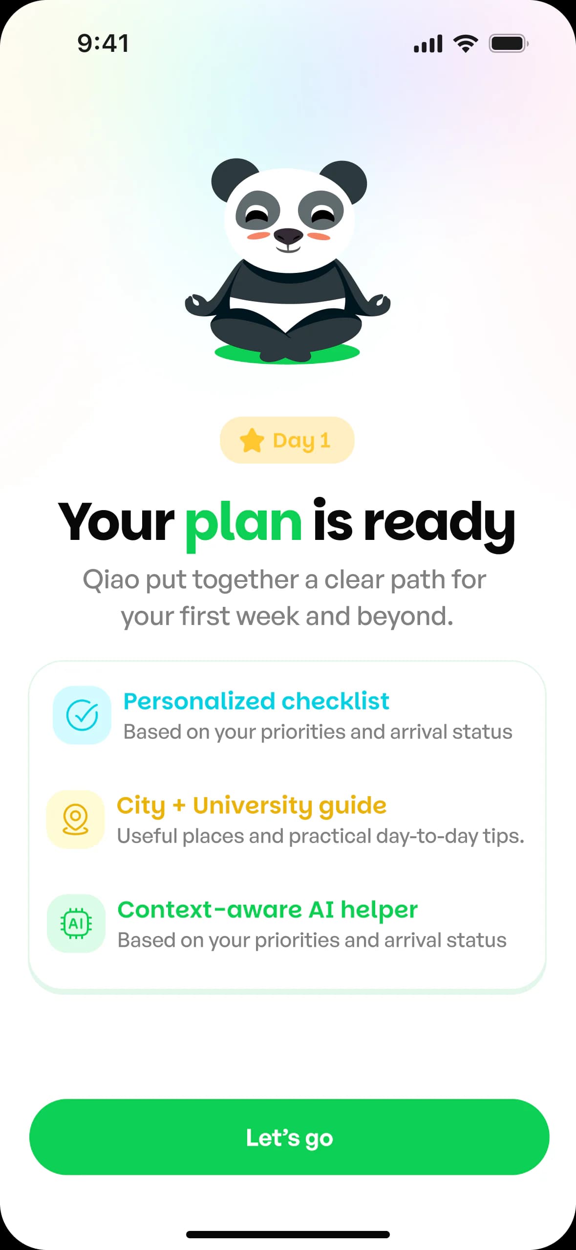 Qiao app - the plan screen