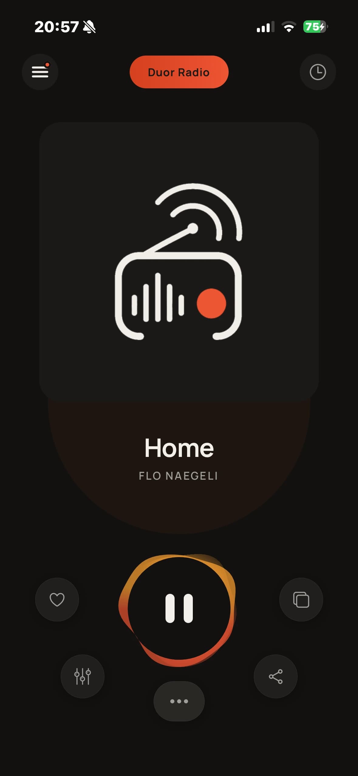 Duor Radio app, player screen